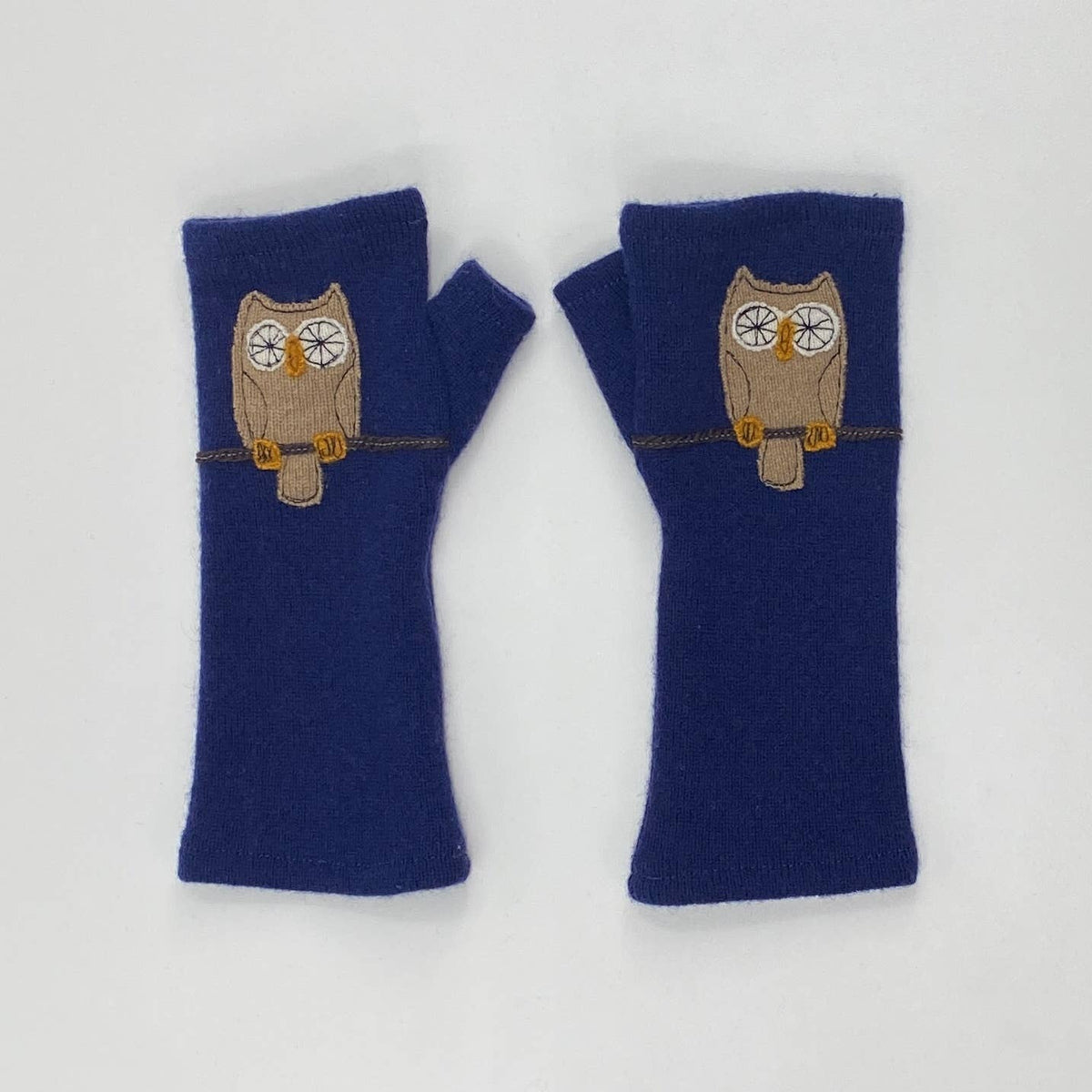 Orange Owl Fingerless Cashmere Gloves