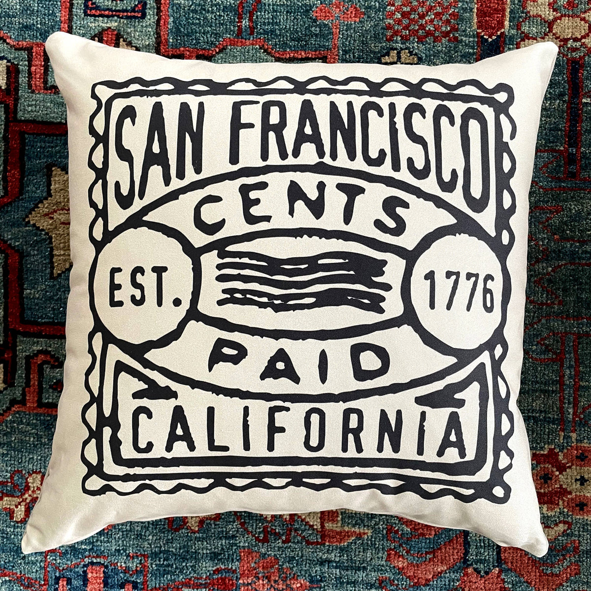 Custom Vintage Postage Stamp Pillow - City & State Postmark: 16x16 Pillow