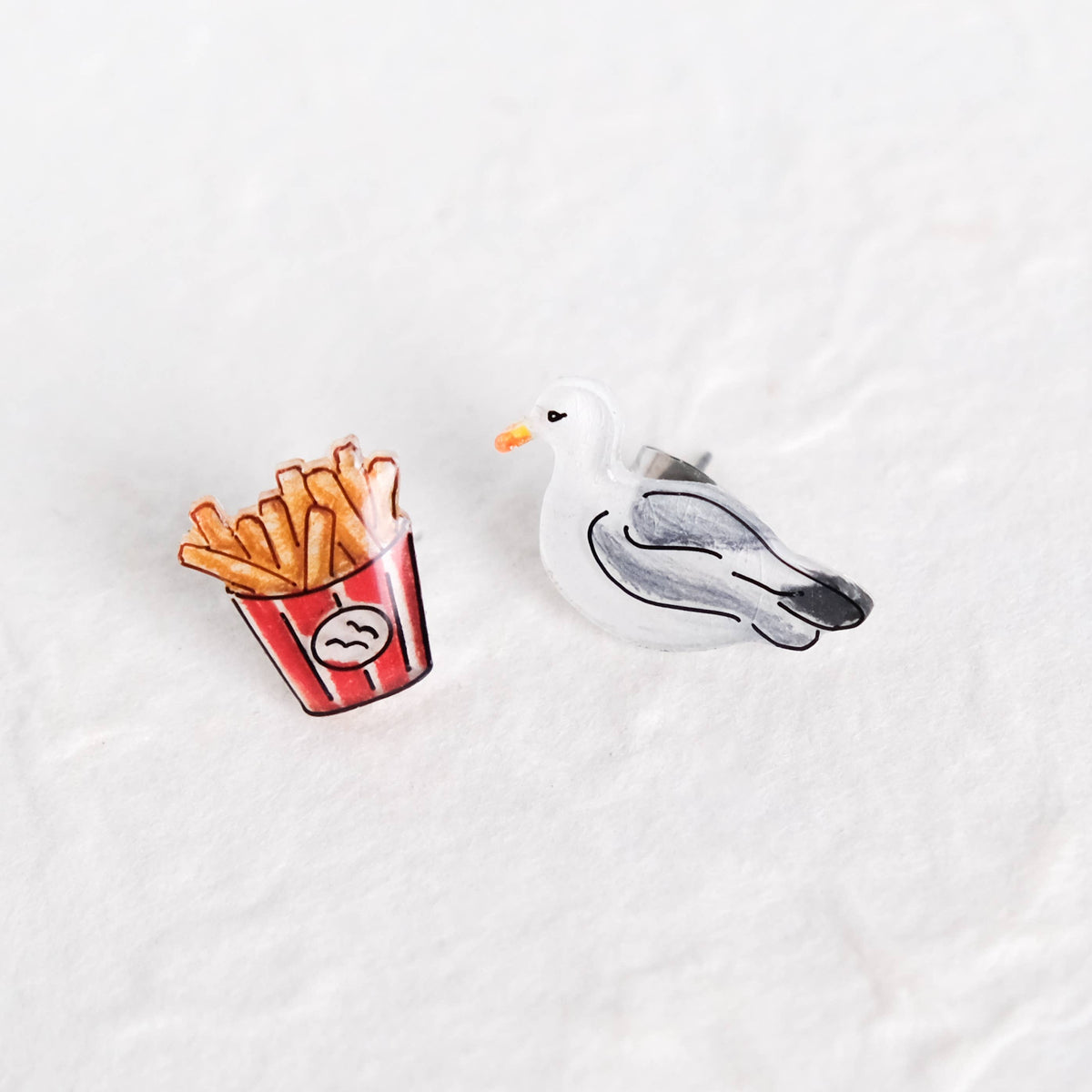 Seagull and Fries Mismatched Beach Stud Earrings