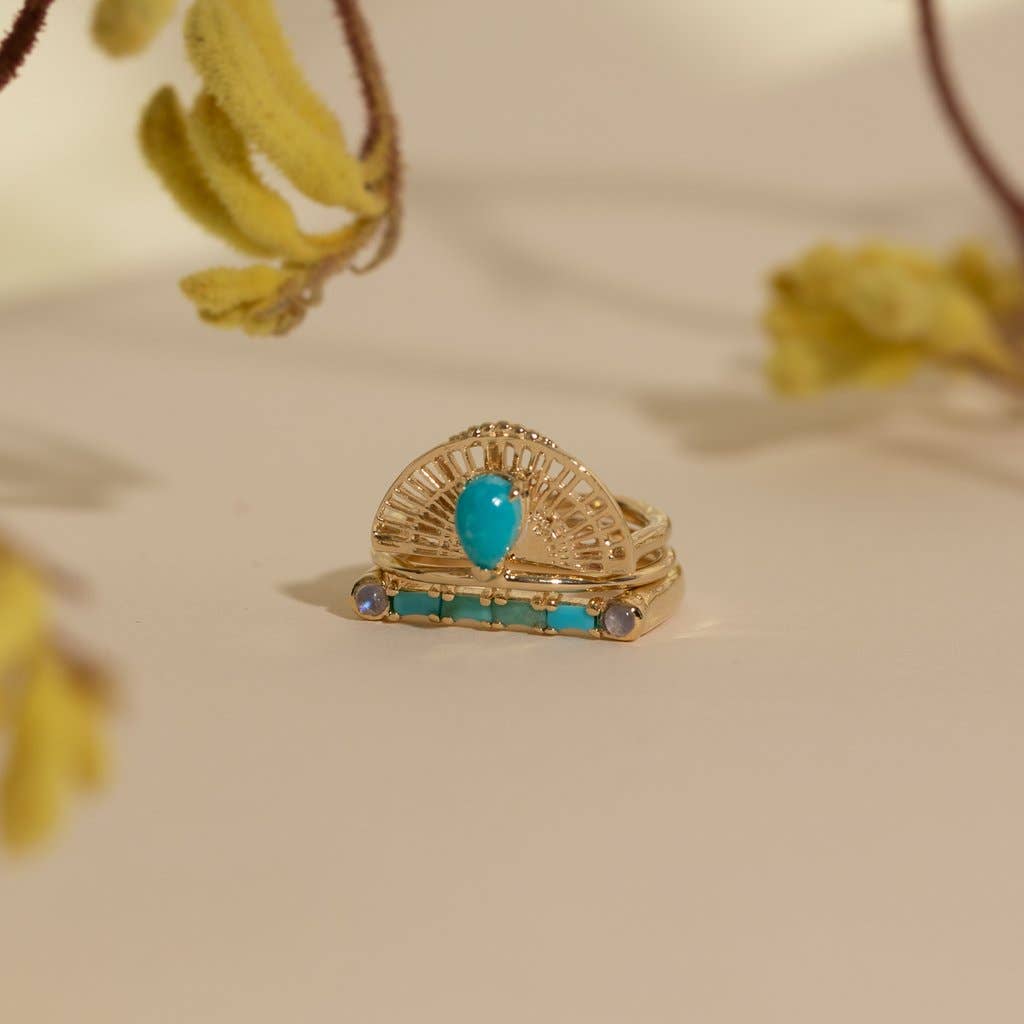 Cha Cha Bar Ring with Turquoise and Moonstone
