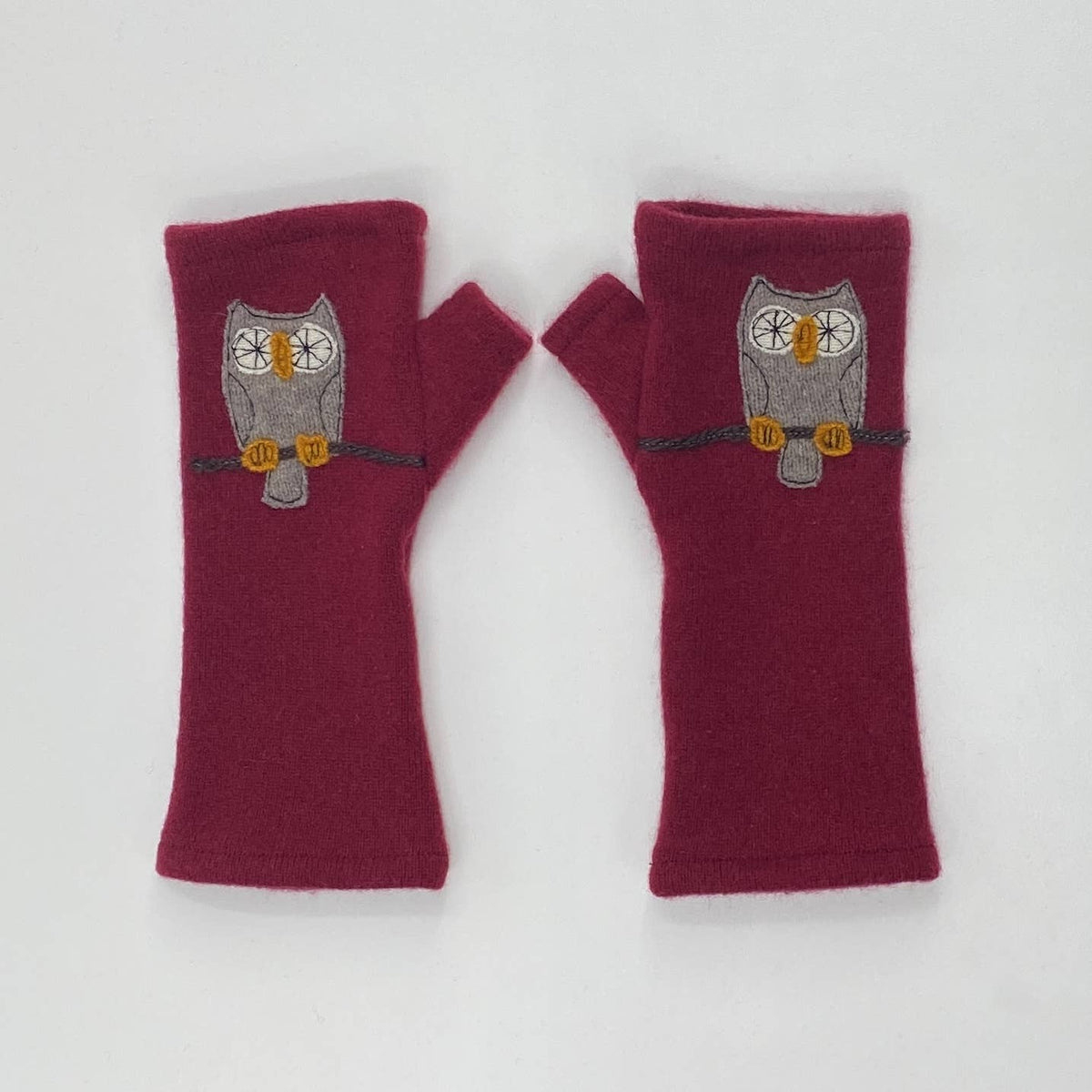 Orange Owl Fingerless Cashmere Gloves