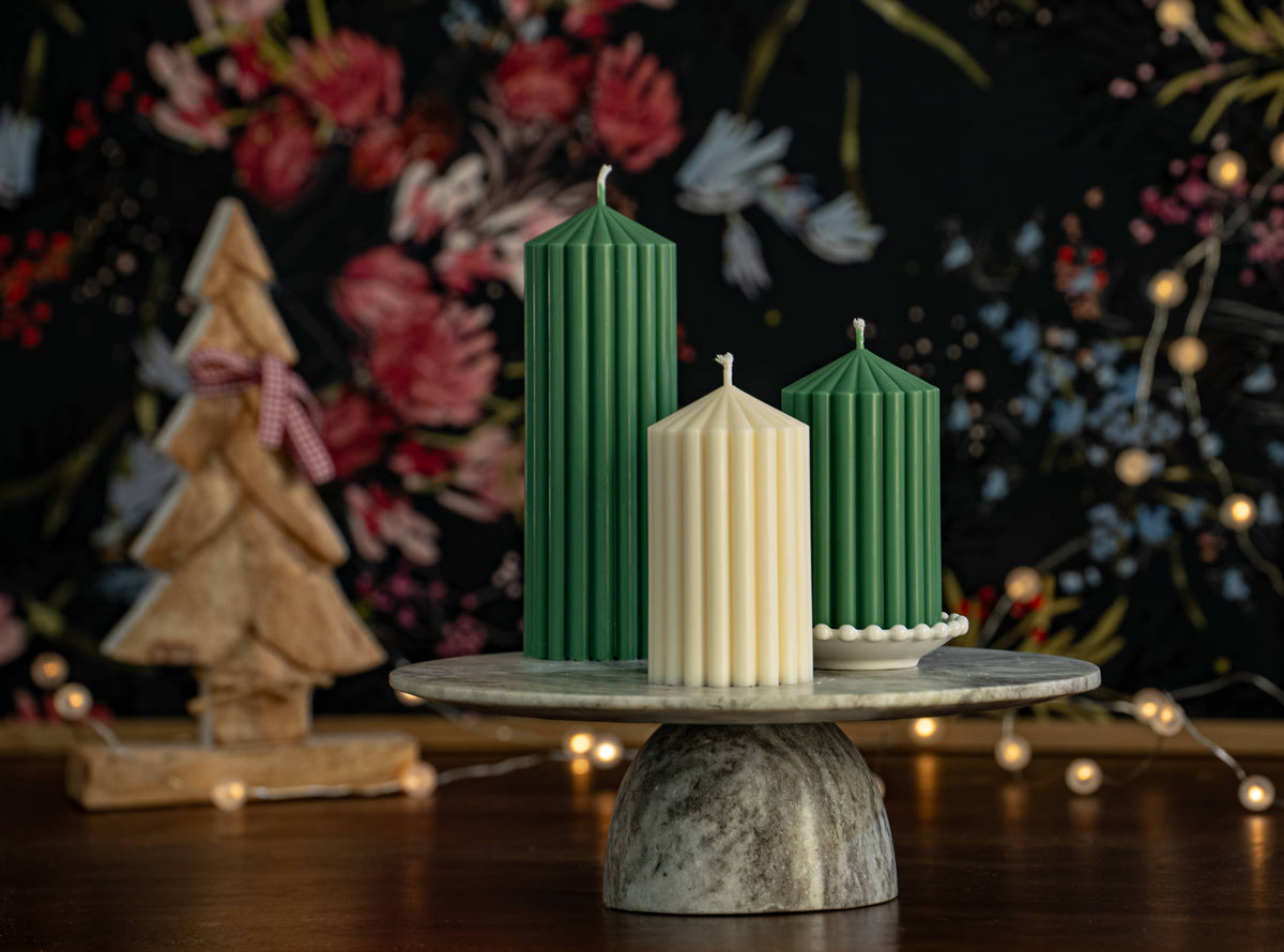 Ribbed Pillar Candles | Holiday Edition