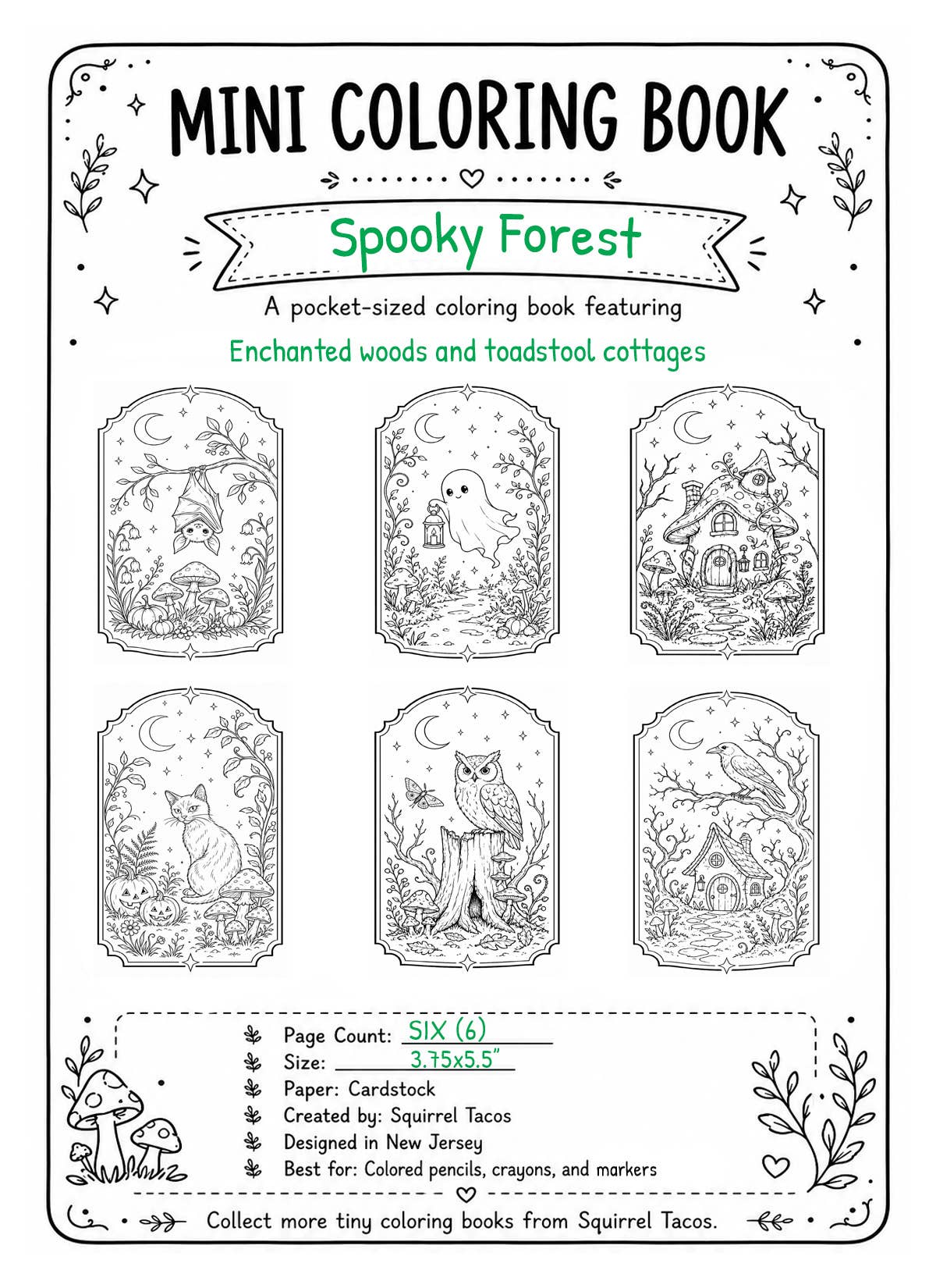 Mini Coloring Book – Spooky Woodland
