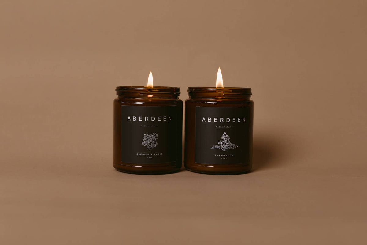 Custom Branded Soy Candles - 7.5 oz - Amber: Gold Lid / Evergreen forest
