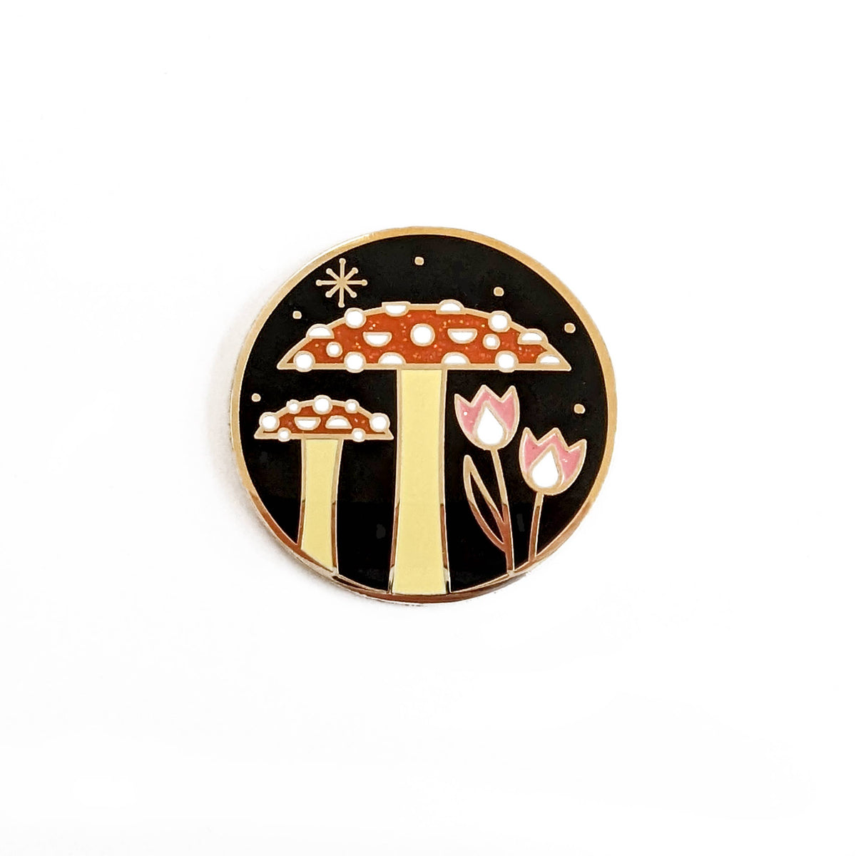 Mushroom and Flowers Enamel Pin