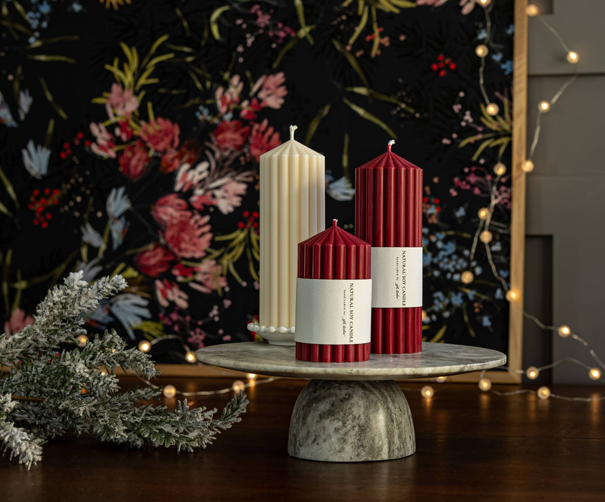 Ribbed Pillar Candles | Holiday Edition