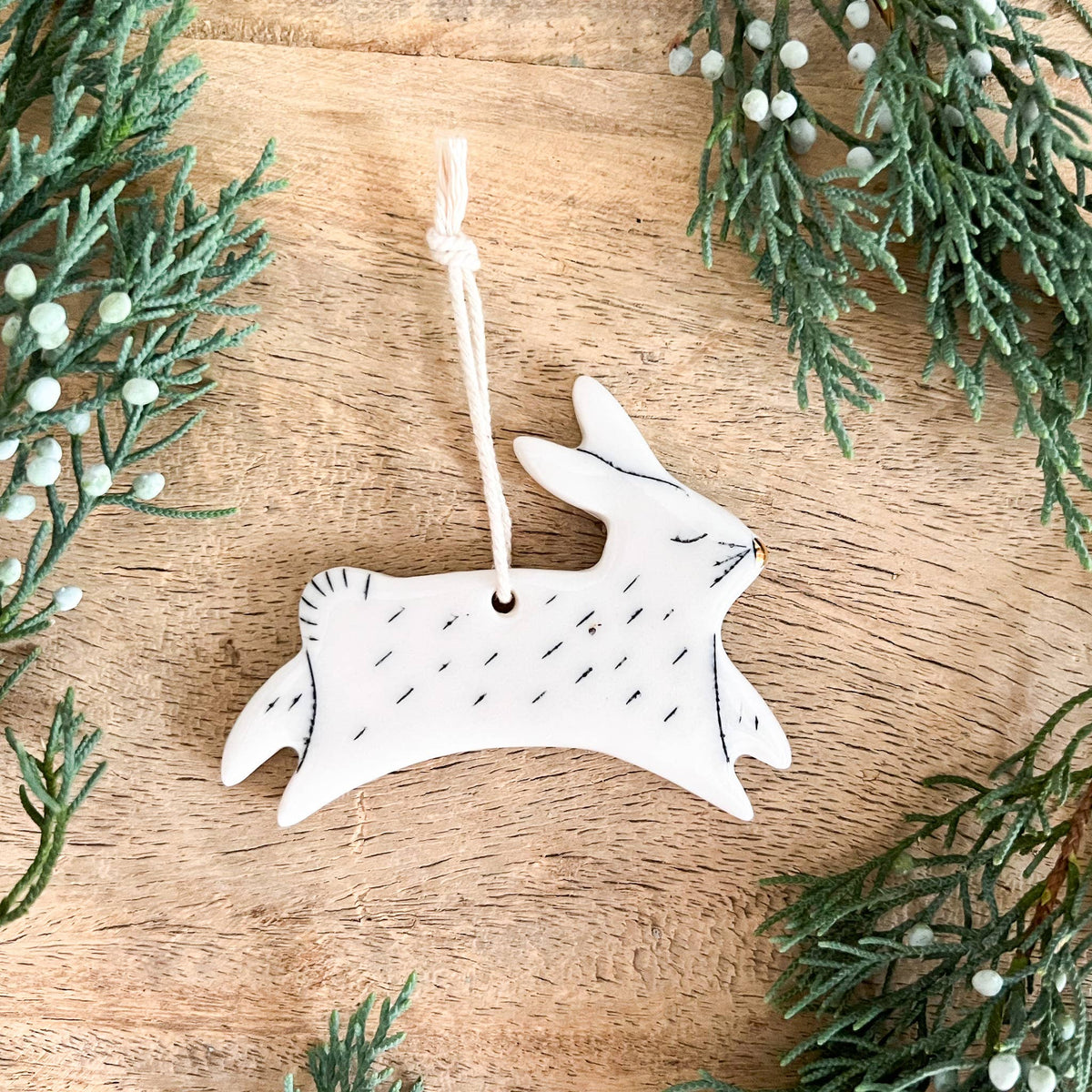 Porcelain Bunny Ornament w/ 22k Accent
