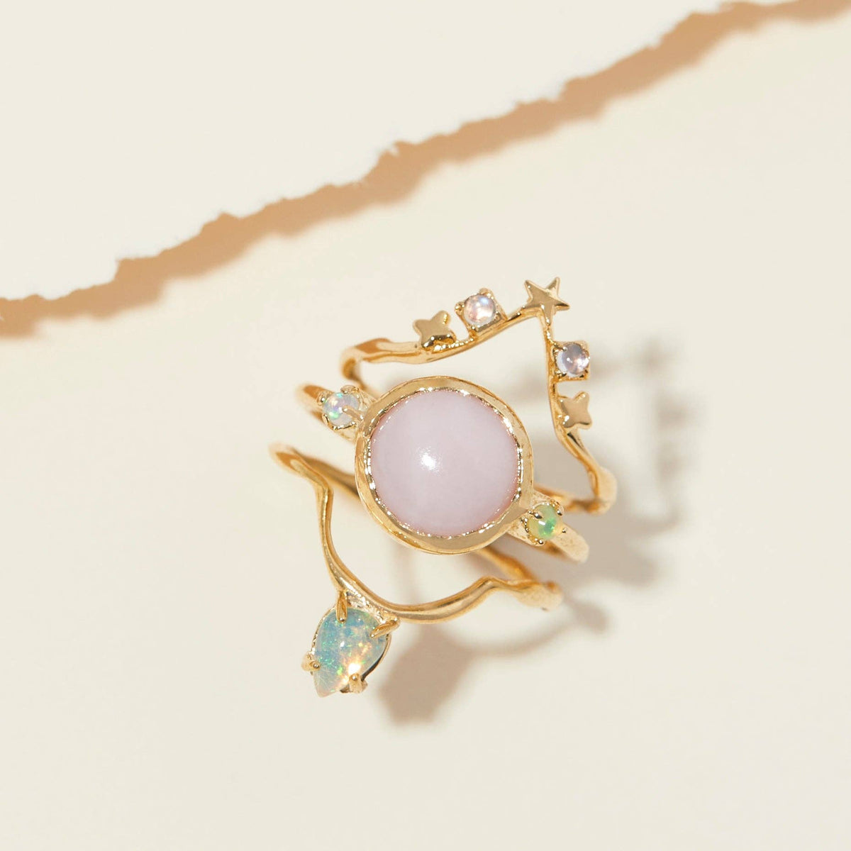 Hidden Star Ring with Pink Opal and Opal