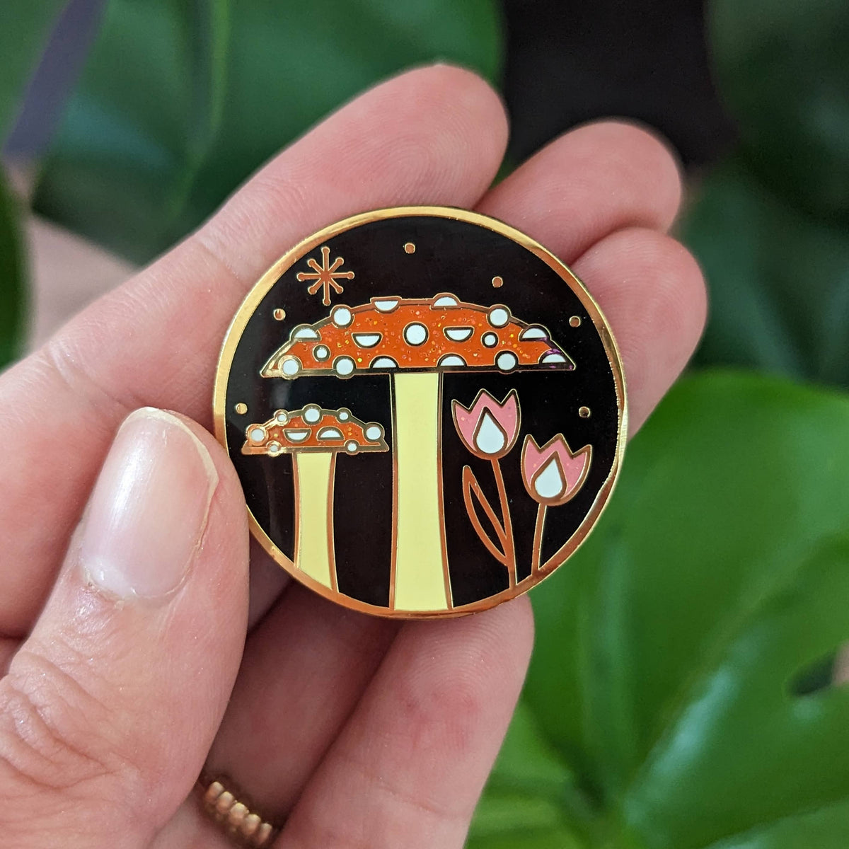 Mushroom and Flowers Enamel Pin