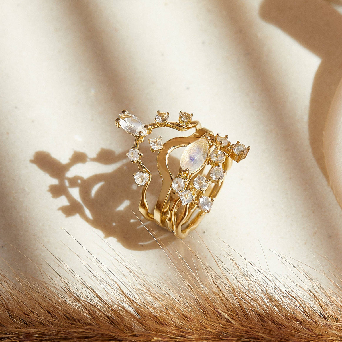 Mona Ring with Moonstone and Black Spinel