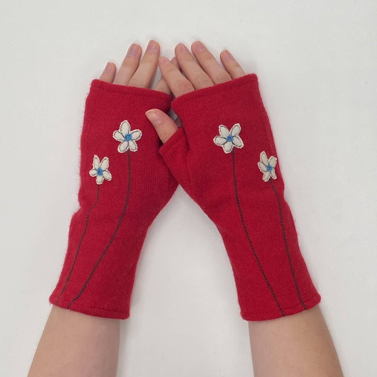 Olive Wildflower Fingerless Cashmere Gloves