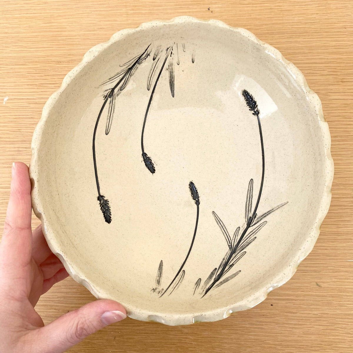 Lavender Floral Ceramic Fruit Bowl w/ Foot Base