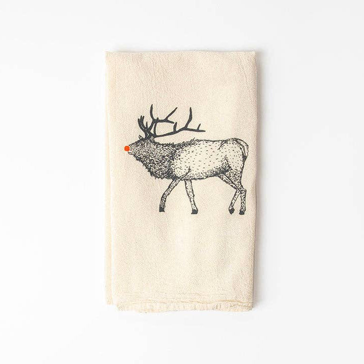 Red Nose Elk Kitchen Towel