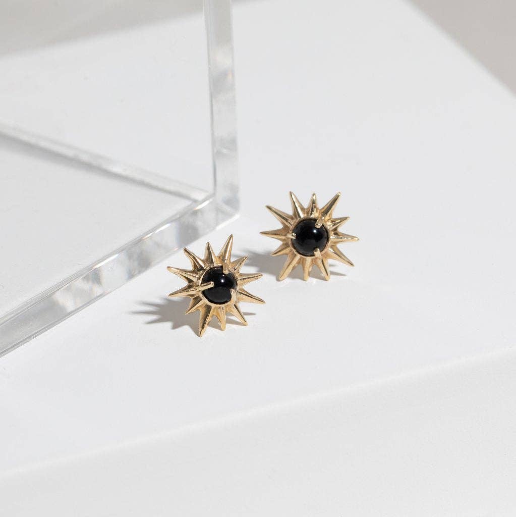 Starburst Stud Earrings with Black Onyx