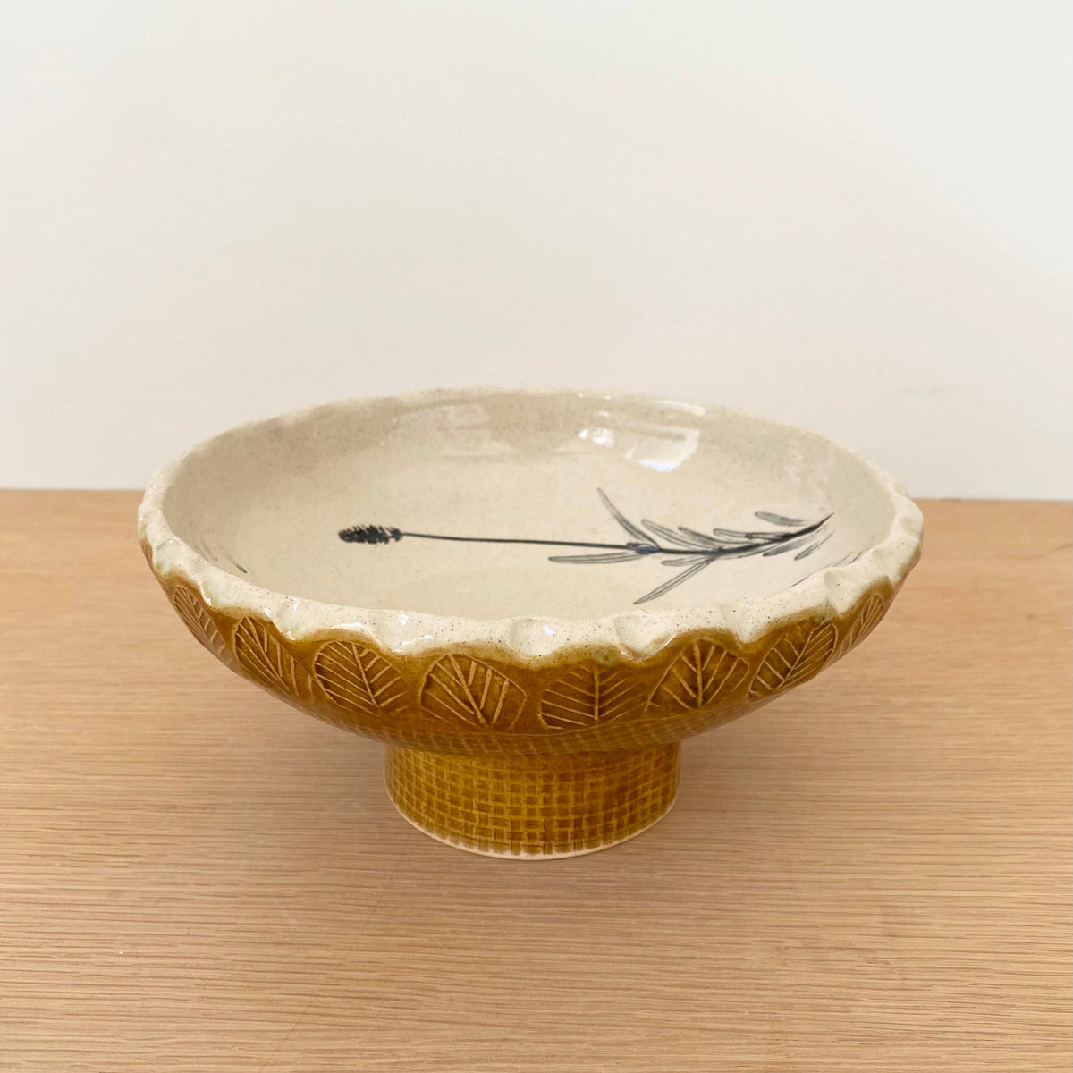 Lavender Floral Ceramic Fruit Bowl w/ Foot Base