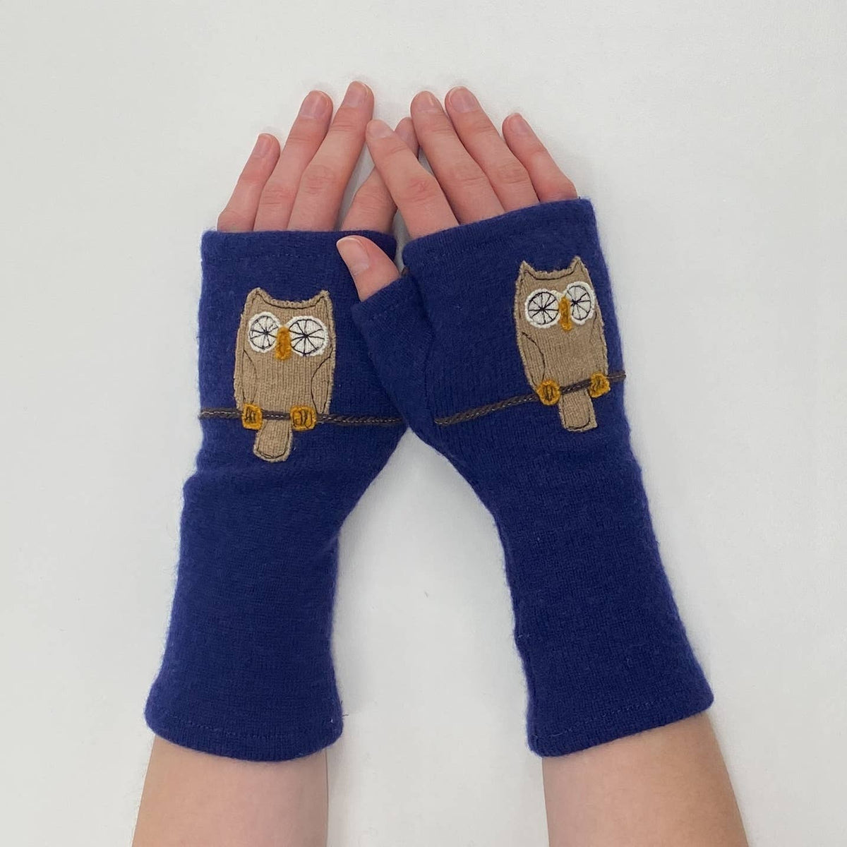 Orange Owl Fingerless Cashmere Gloves