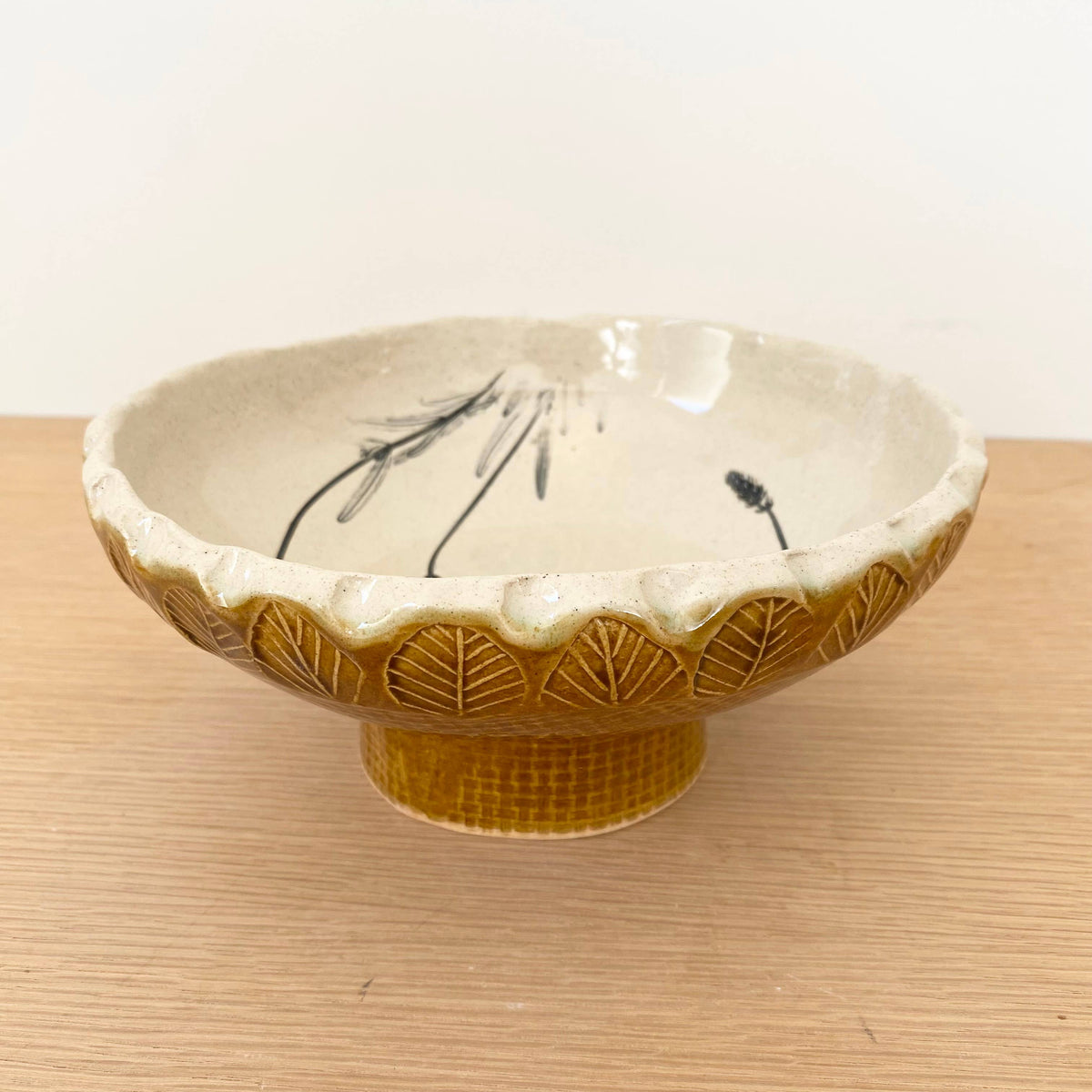 Lavender Floral Ceramic Fruit Bowl w/ Foot Base
