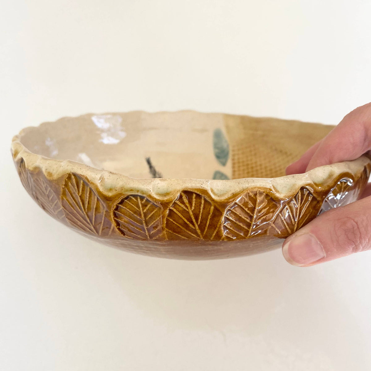 Ceramic Serving Bowl w/ Lavender & Leaf Pattern