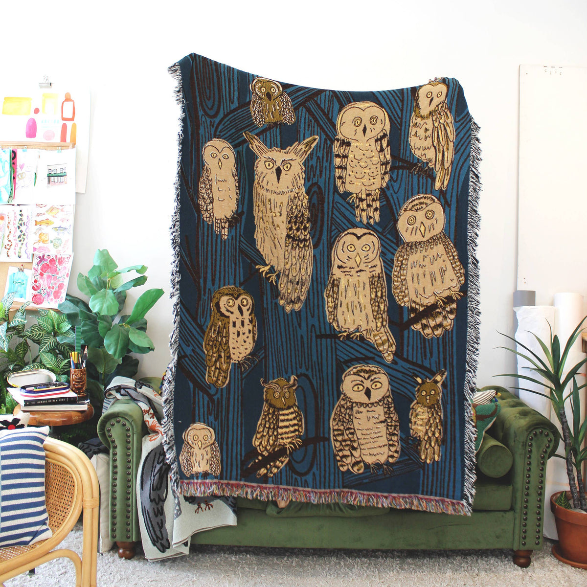 Owl Village Tapestry Blanket