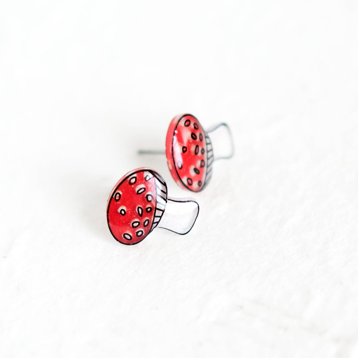Red Mushroom Toadstool Stud Earrings