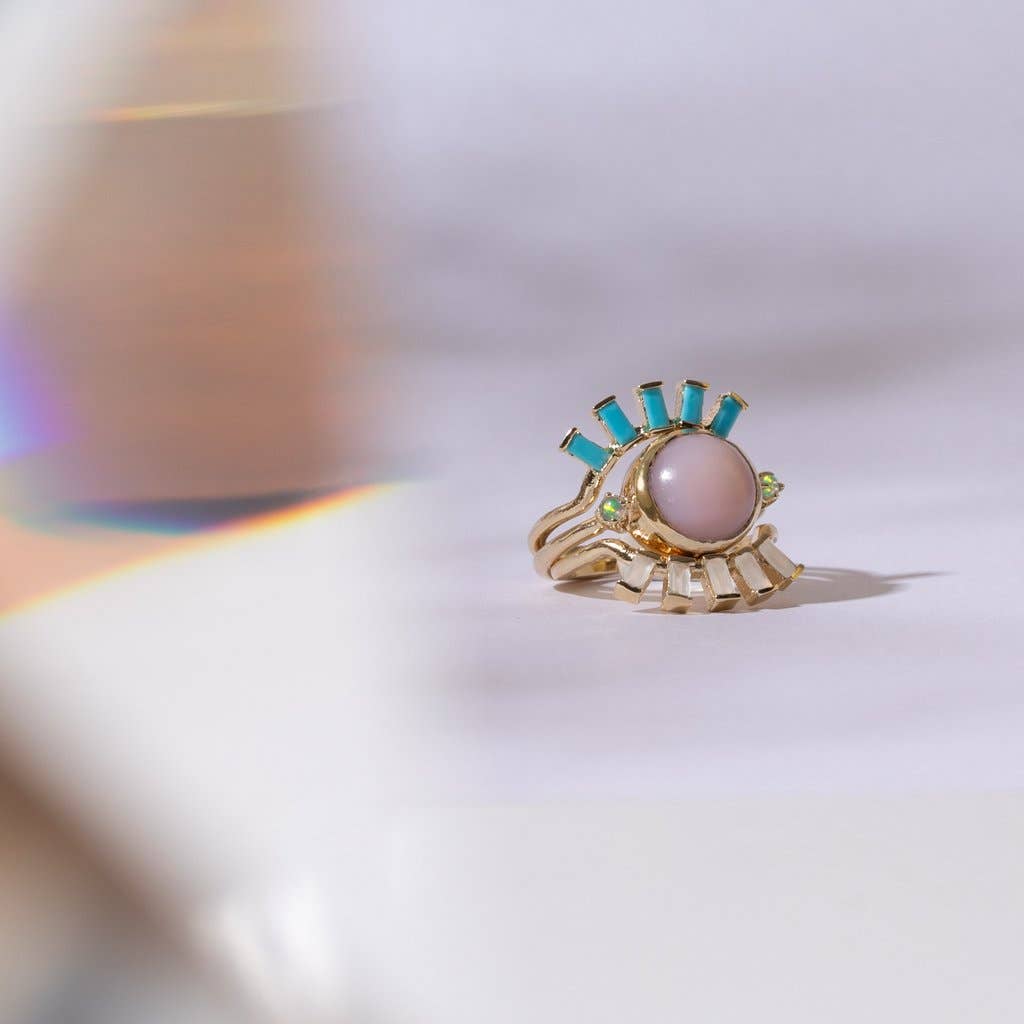 Hidden Star Ring with Pink Opal and Opal