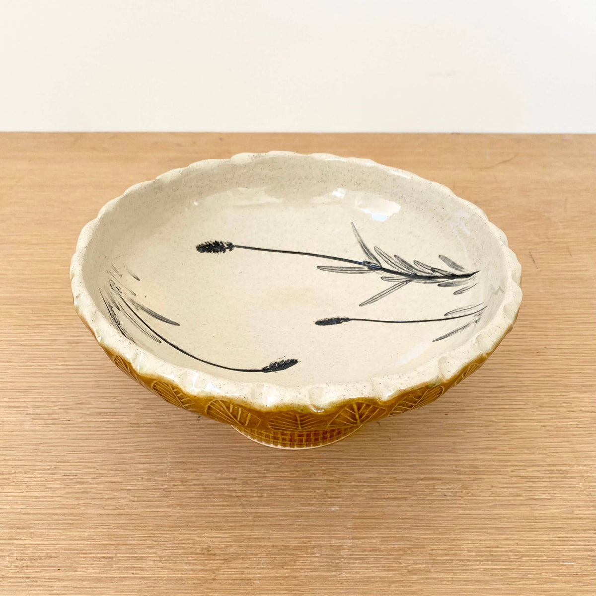 Lavender Floral Ceramic Fruit Bowl w/ Foot Base