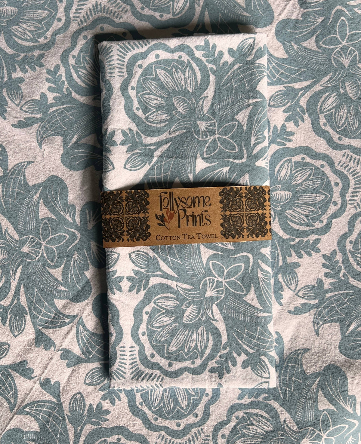 Rosemaling Art Cotton Tea Towel: Norwegian Blue