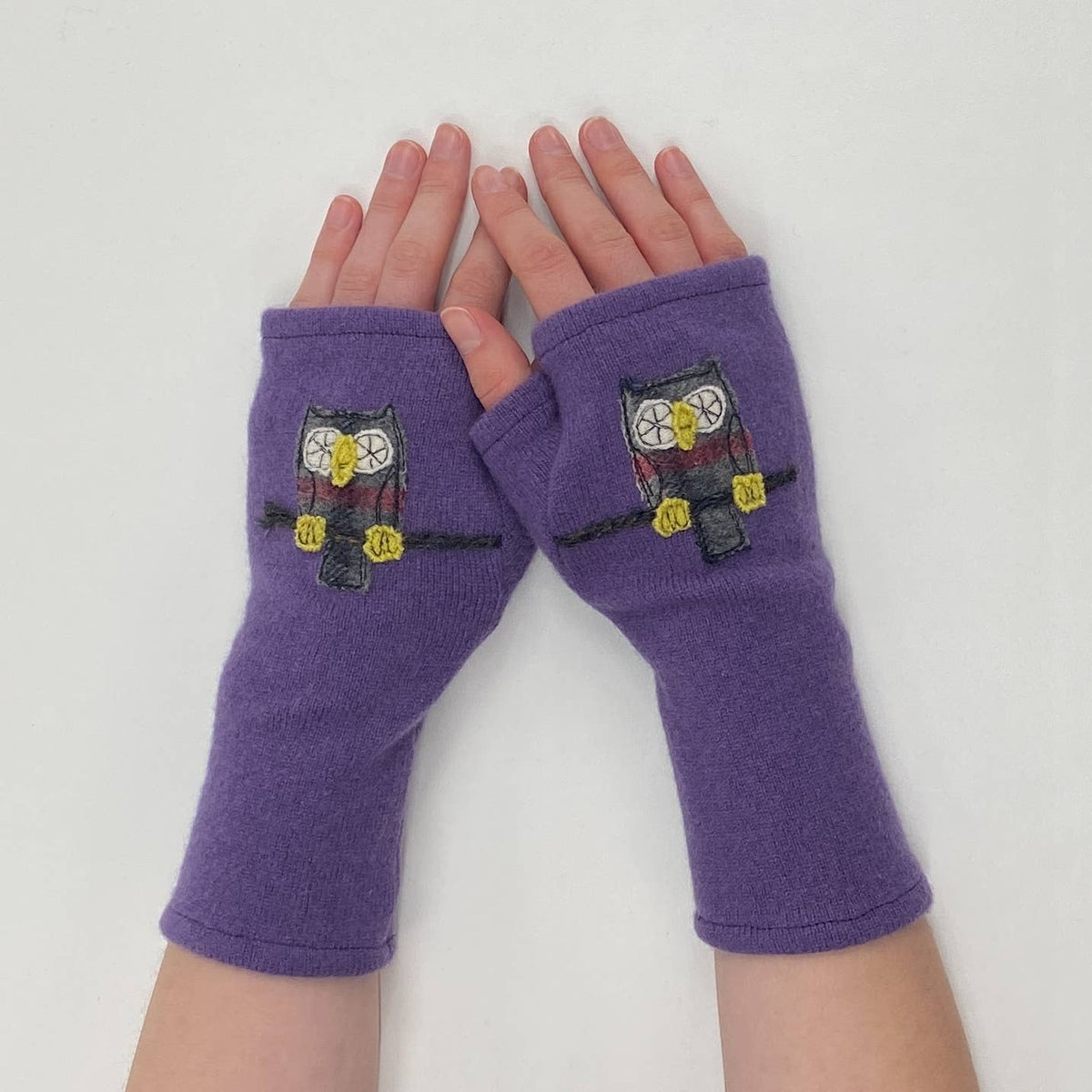 Orange Owl Fingerless Cashmere Gloves