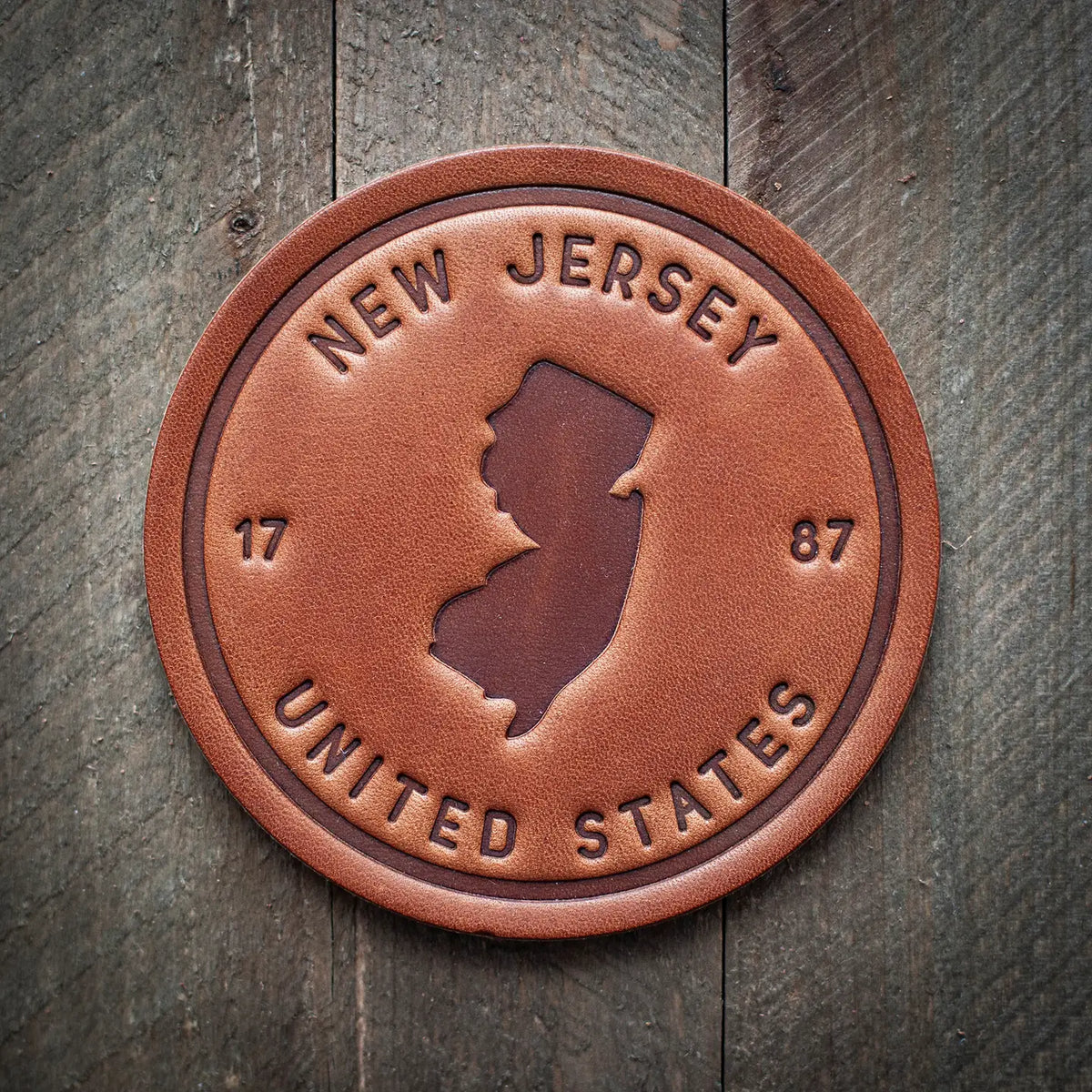 New Jersey State Leather Coaster