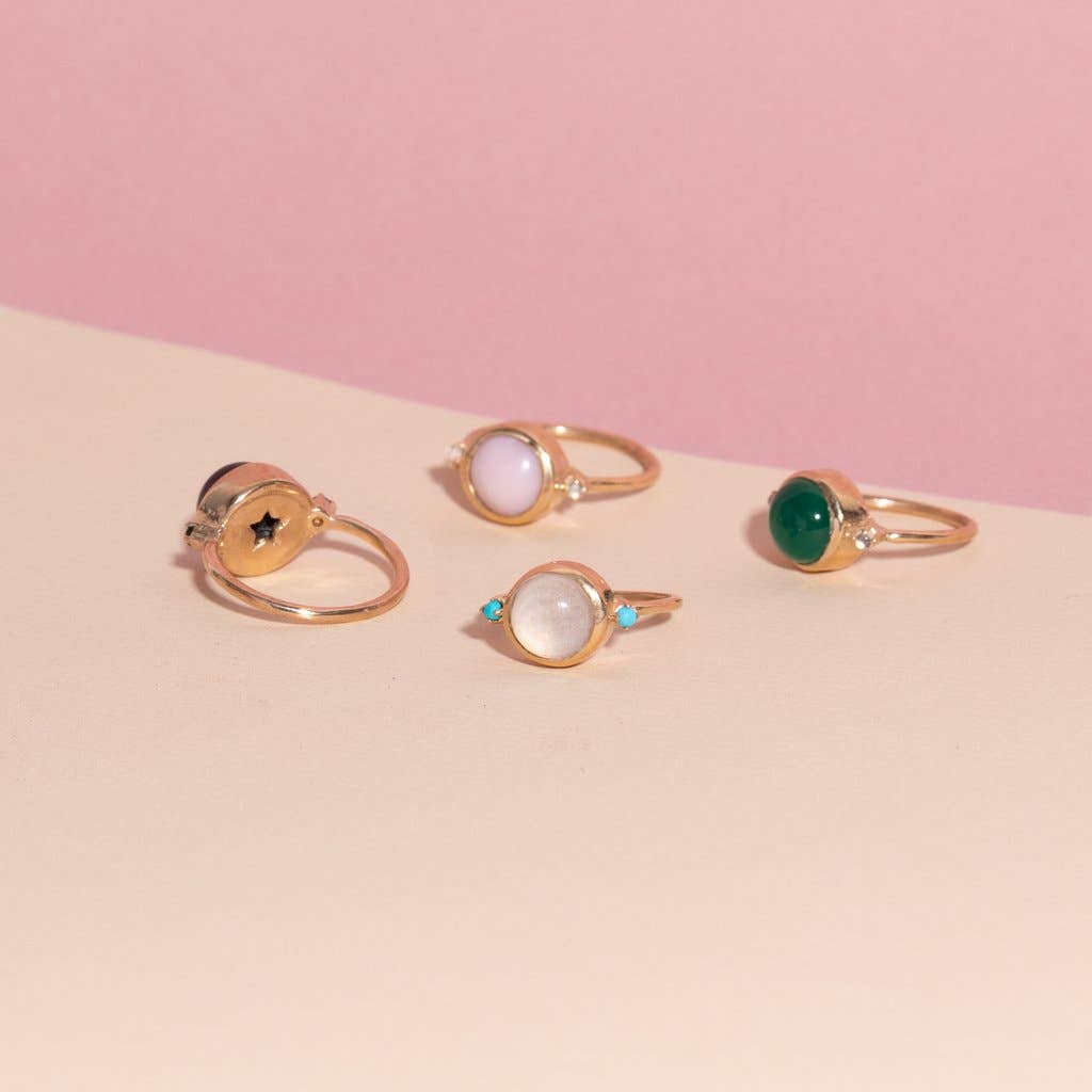 Hidden Star Ring with Green Onyx and Moonstone