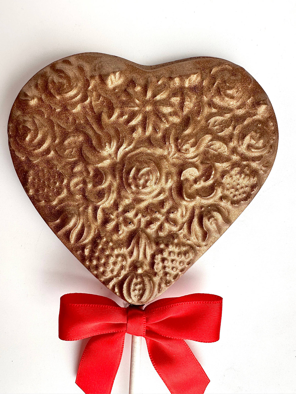 Large Heart Shaped Gold Milk Chocolate Lollipops