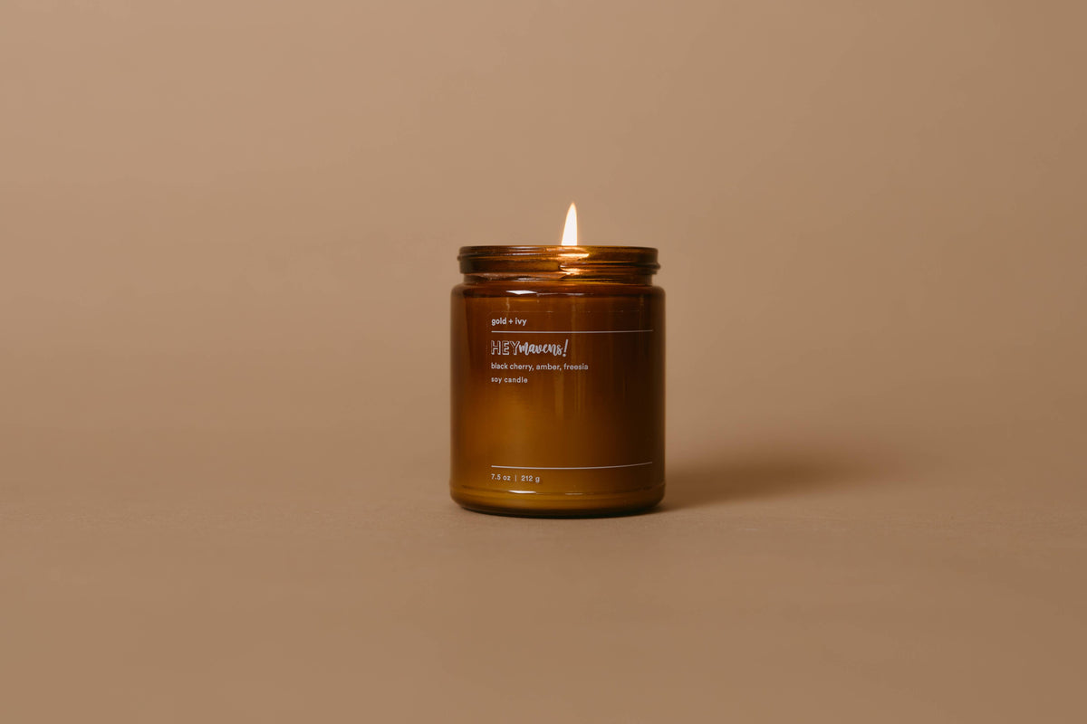 Custom Branded Soy Candles - 7.5 oz - Amber: Gold Lid / Christmas