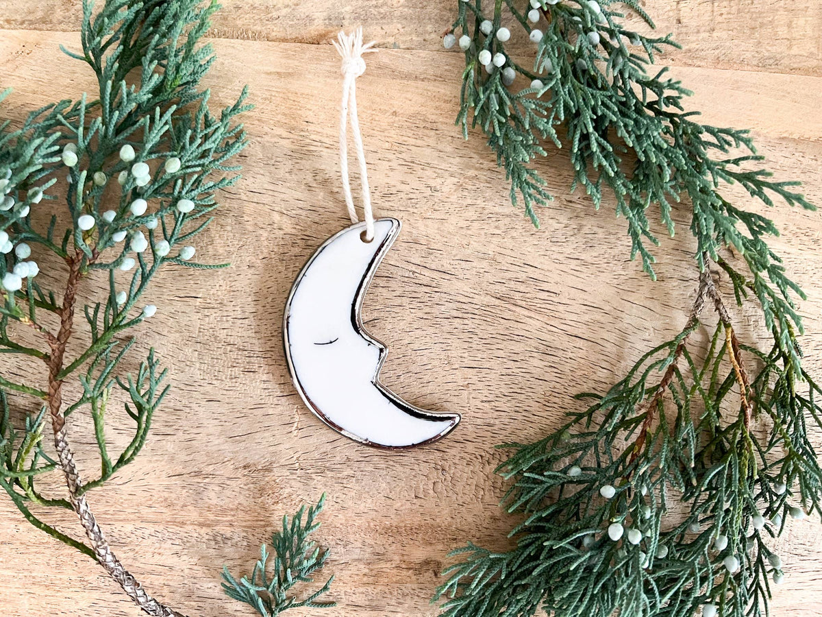 Silver and Porcelain Sleeping Moon Ornament