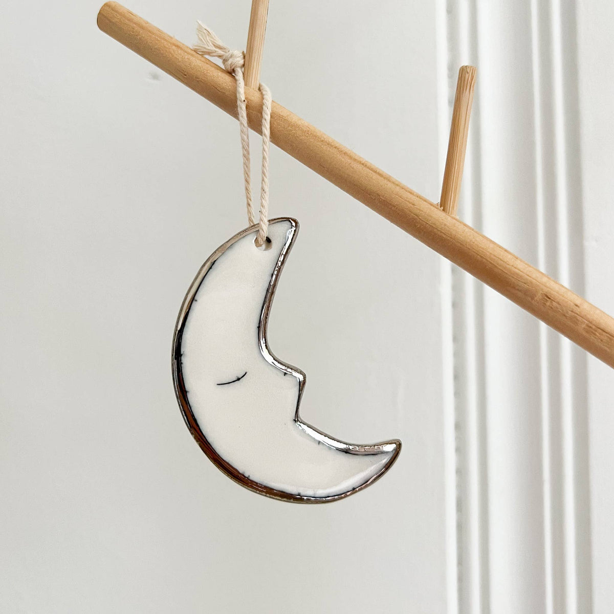 Silver and Porcelain Sleeping Moon Ornament