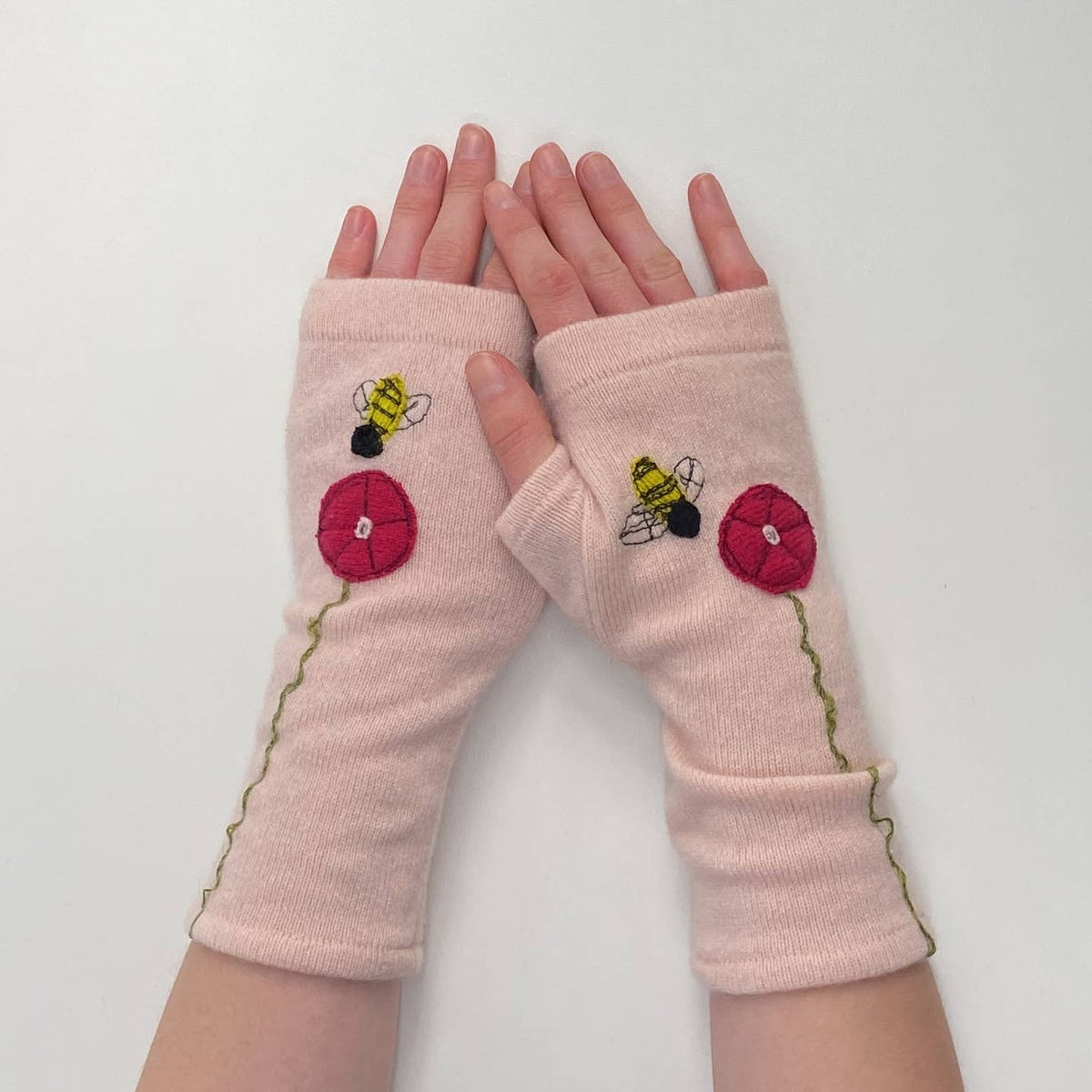 Pink Bee Fingerless Cashmere Gloves