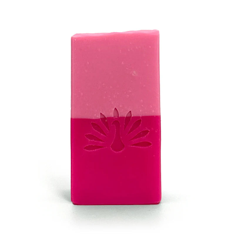 Handmade pink and magenta bar soap with lotus flower design, unique artisan gift. - Flirt Bar Soap