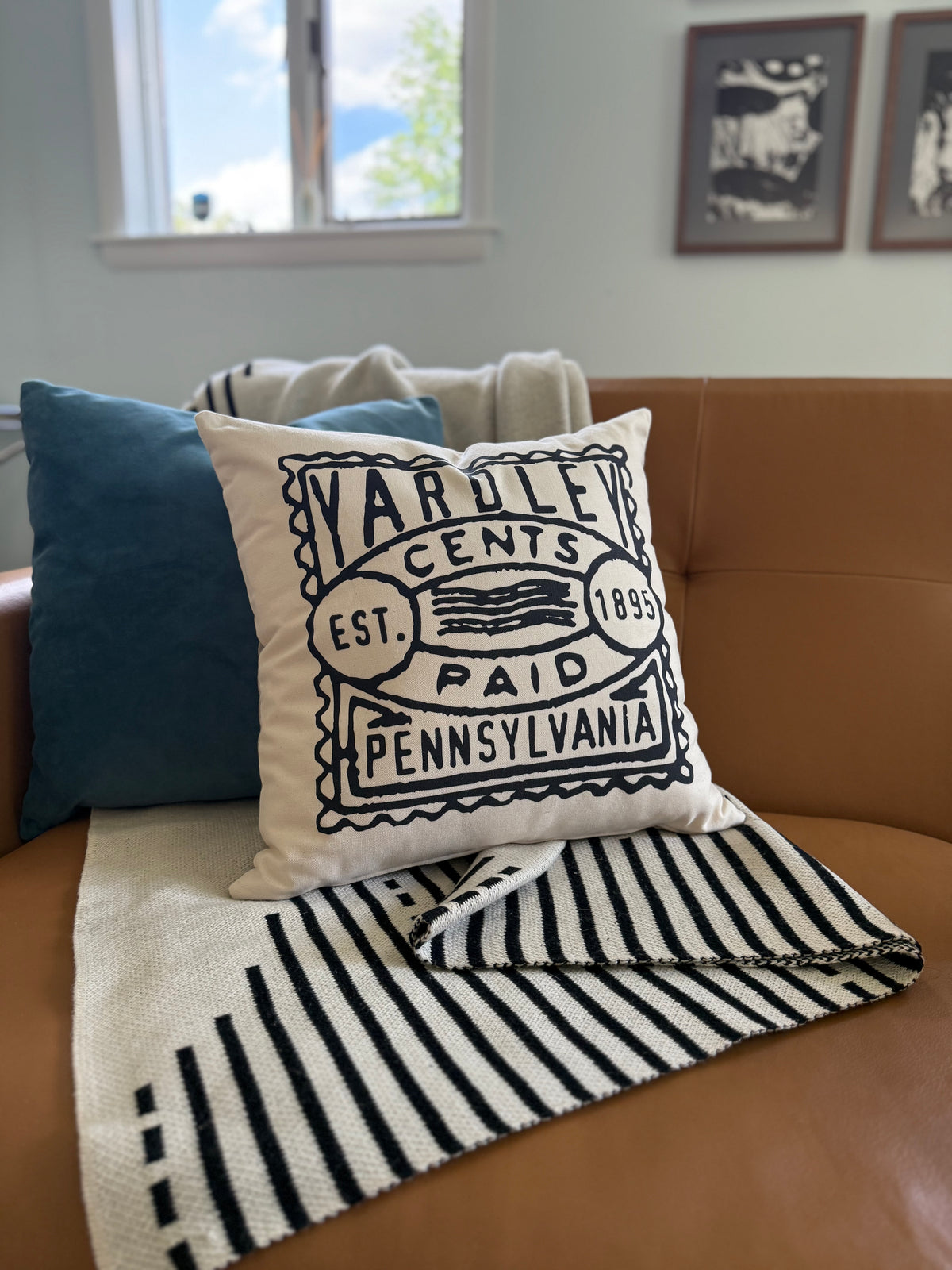 Yardley Vintage Postage Stamp Pillow 16x16