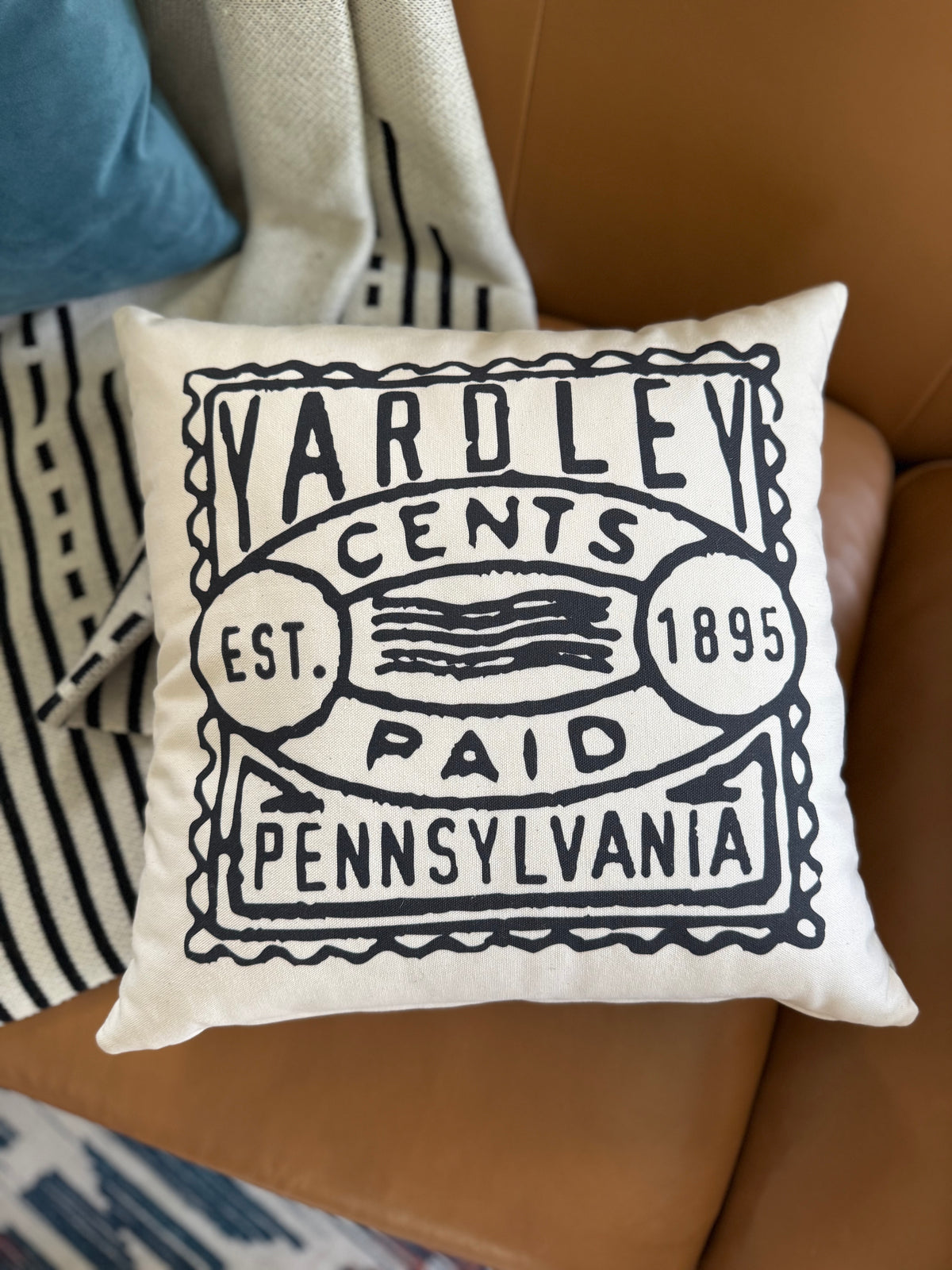 Yardley Vintage Postage Stamp Pillow 16x16