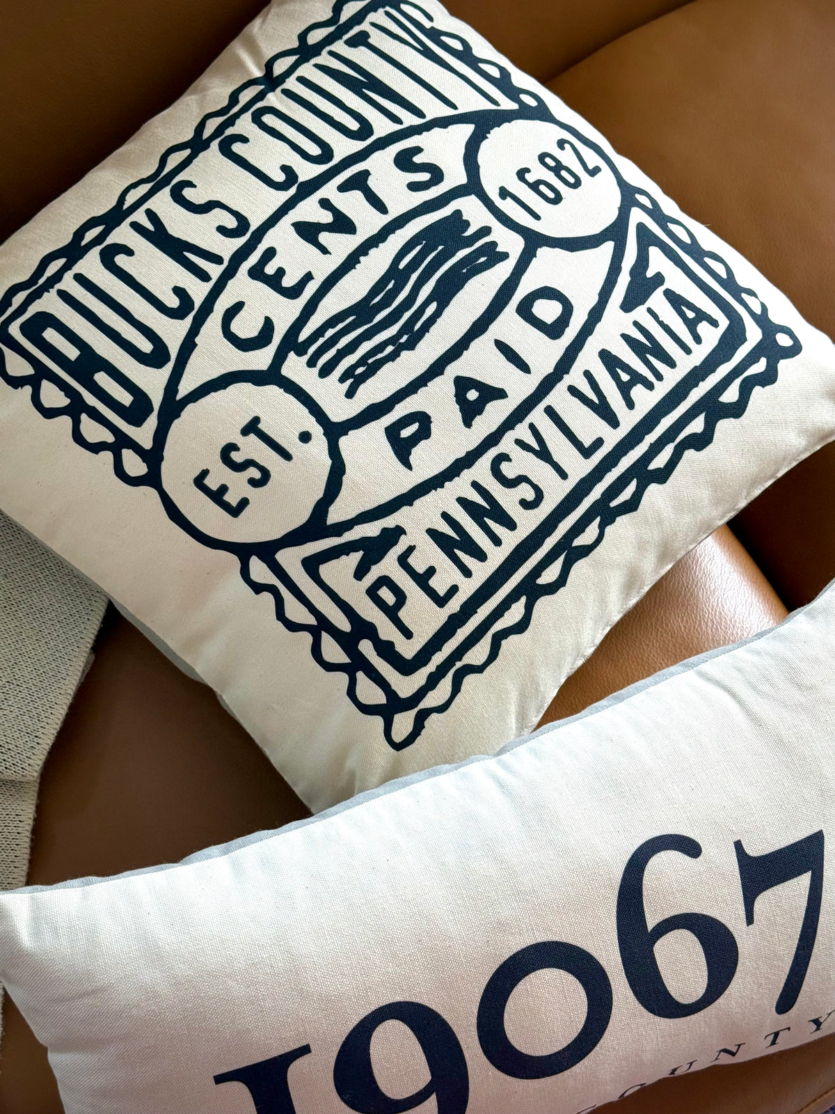 Bucks County Vintage Postage Stamp Pillow 16x16