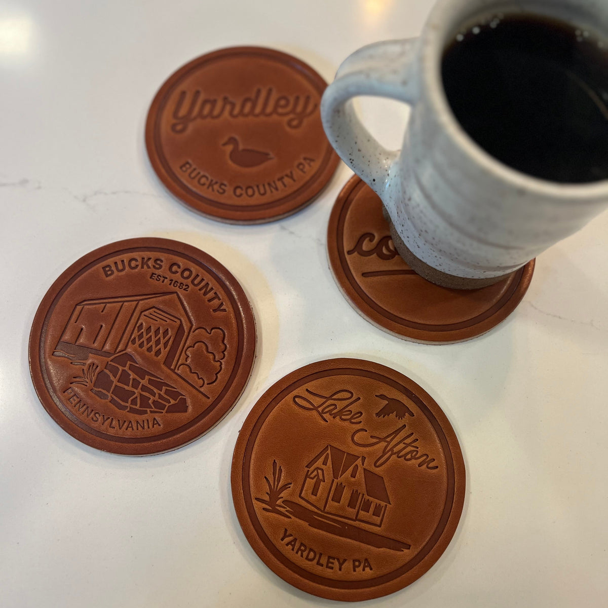 Bucks County Covered Bridge Leather Coaster