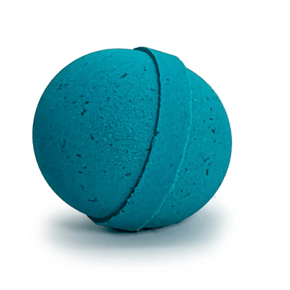 Teal bath bomb on a white background