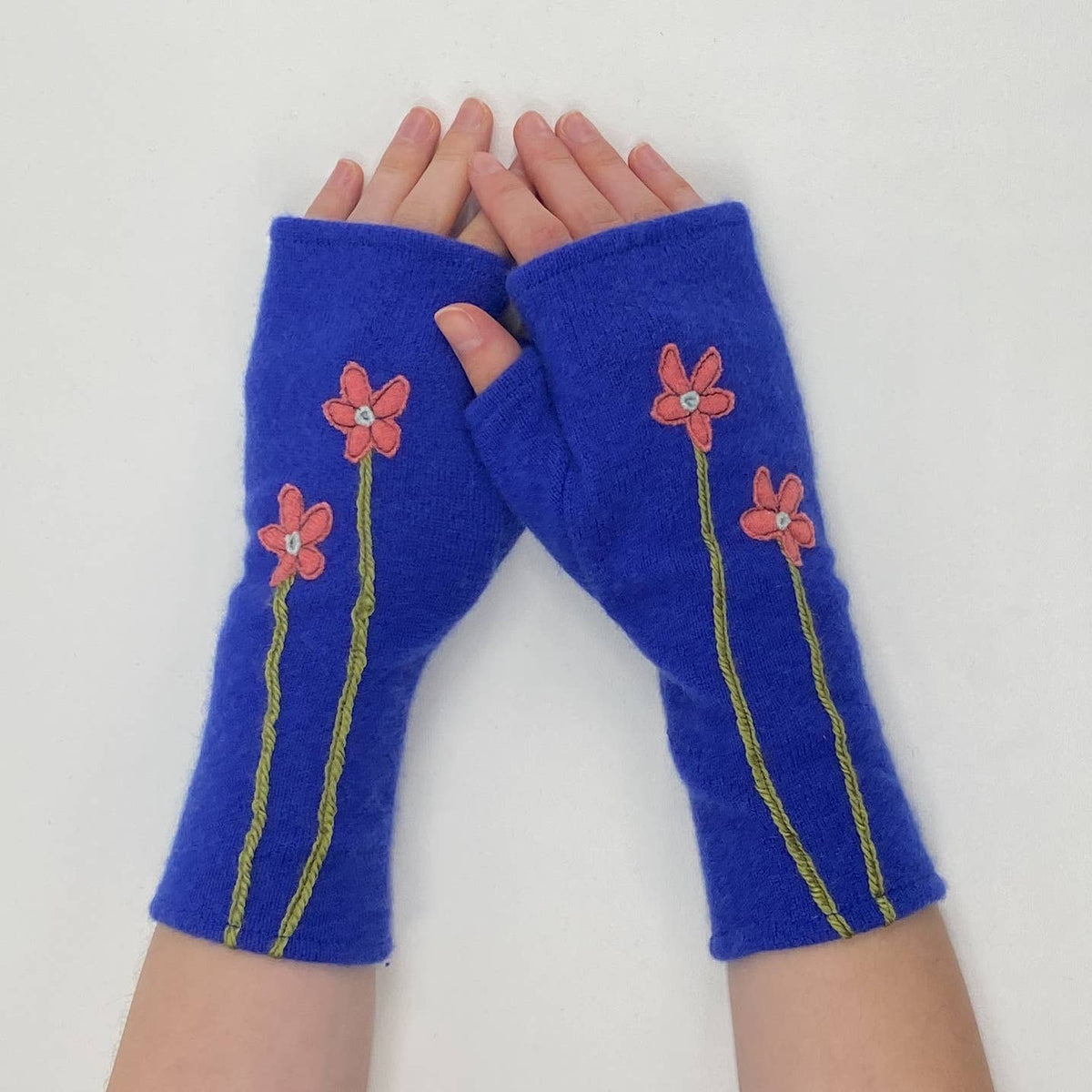 Olive Wildflower Fingerless Cashmere Gloves