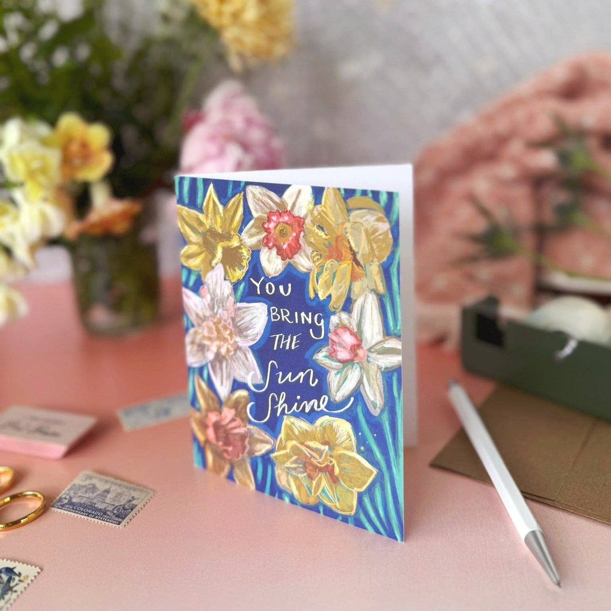 You Bring The Sunshine Daffodil Card — Thank you, Birthday, Friendship Card: Eco-friendly card pocket