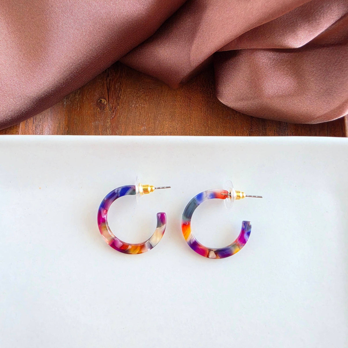 Cam Mini Hoops in Jewel Stained Glass