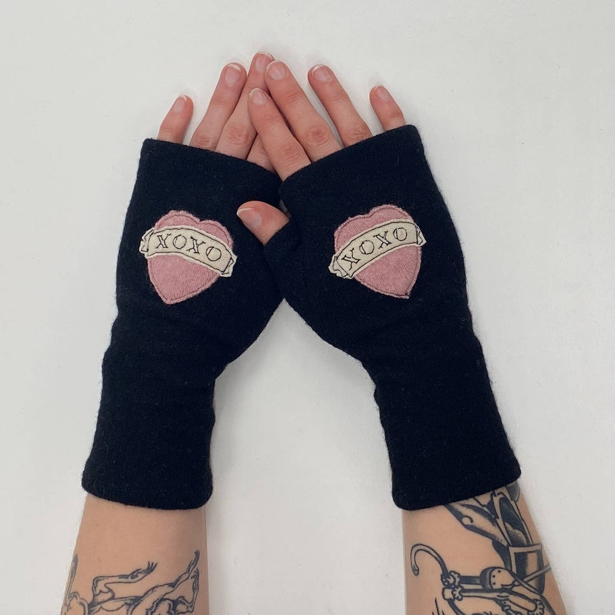 Tattoo Heart XOXO Fingerless Cashmere Gloves
