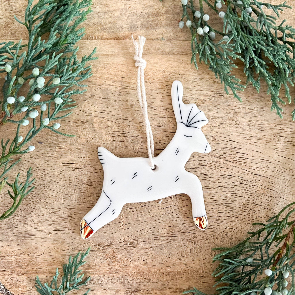 Porcelain Reindeer Ornament w/ 22k Gold Accents