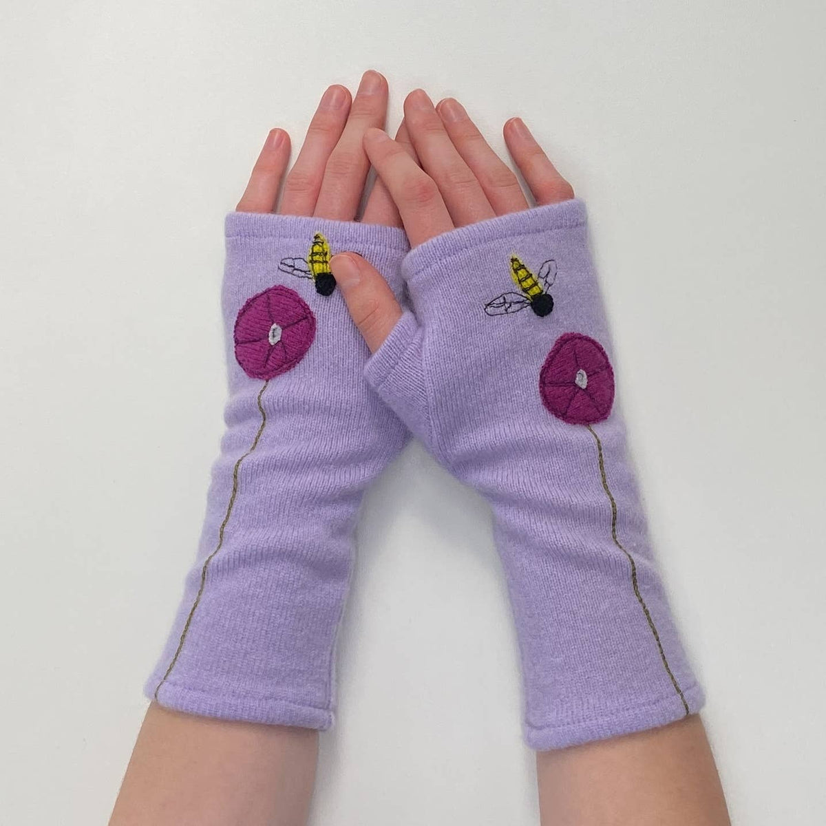 Pink Bee Fingerless Cashmere Gloves