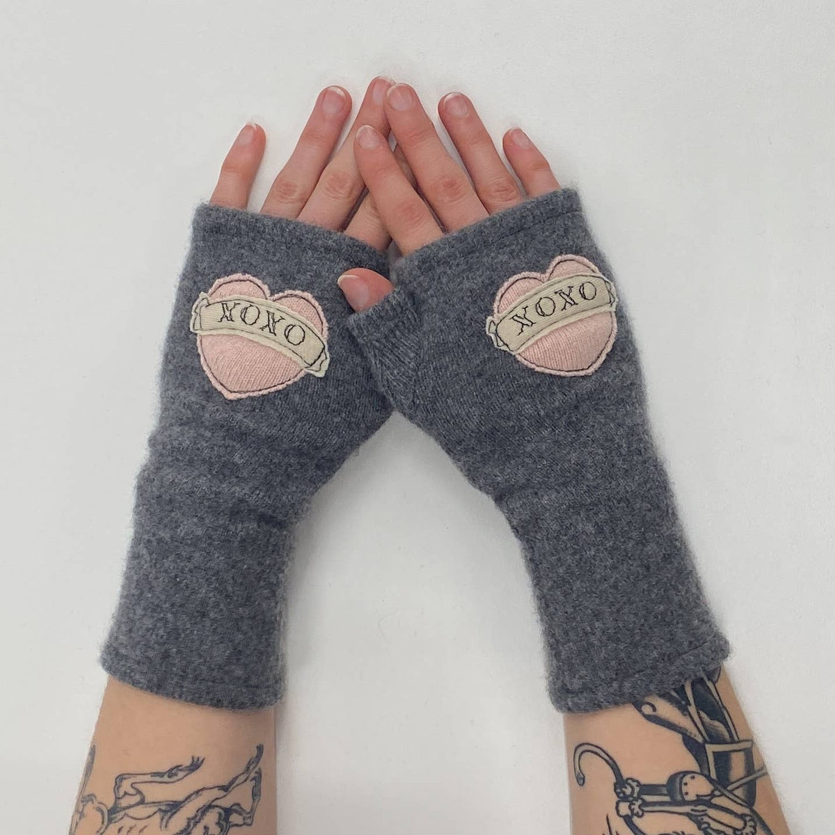 Tattoo Heart XOXO Fingerless Cashmere Gloves