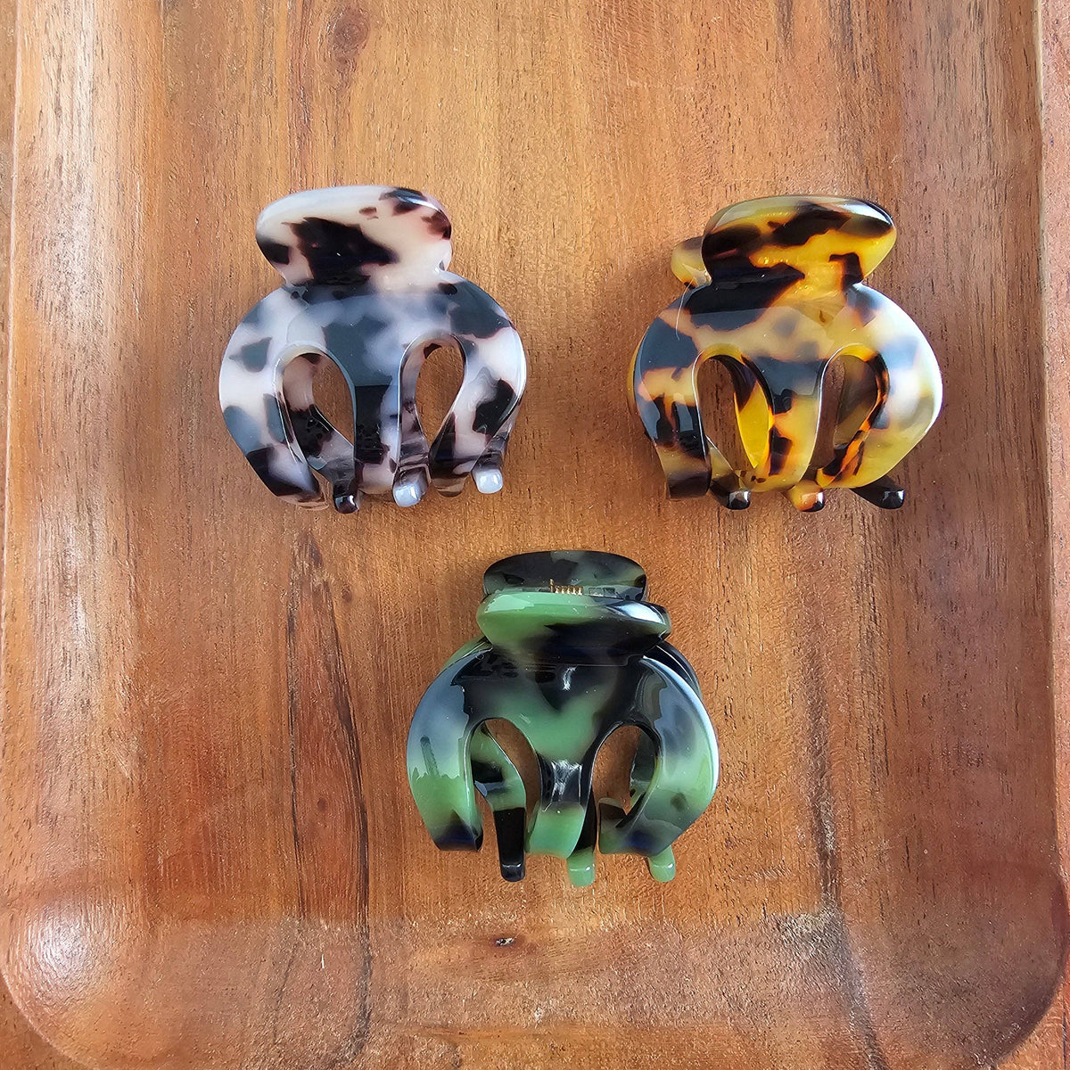 Claire Hair Claw Trio in Olive Tortoise, Blonde Tortoise, and Tortoise