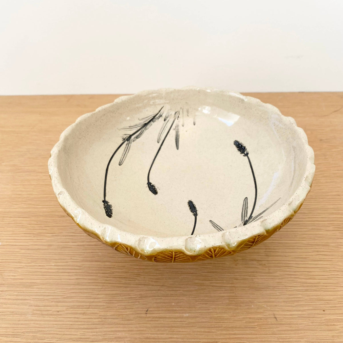 Lavender Floral Ceramic Fruit Bowl w/ Foot Base